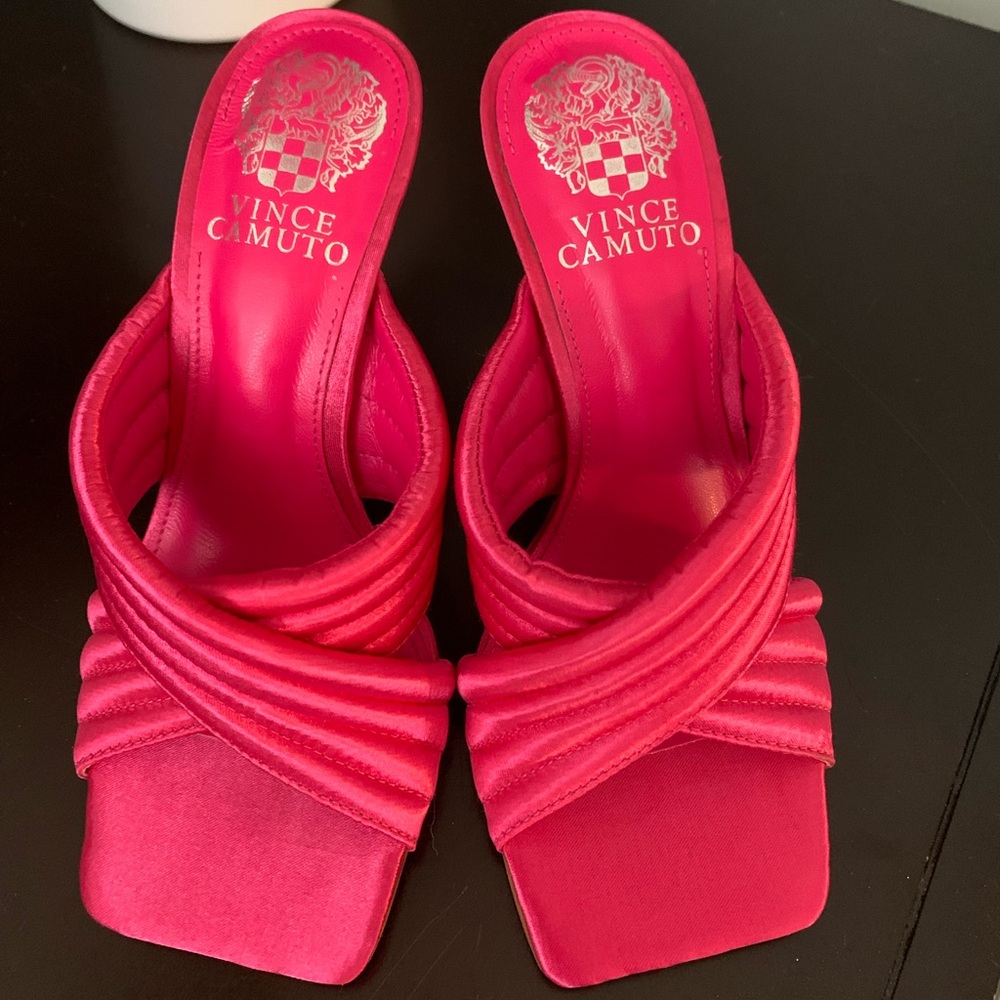 Vince Camuto Pink Satin Square-toe Heels